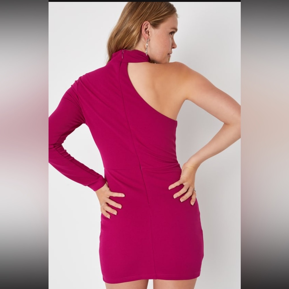 Keep It Interesting Magenta Asymmetrical Cutout Mini Dress - Picture 4 of 5
